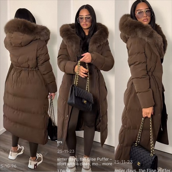 cantik clothing Jackets & Blazers - Women's Elsie Brown Puffer Coat with Faux Fur Trim
